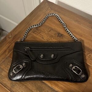 Black Leather Chain Strap Clutch